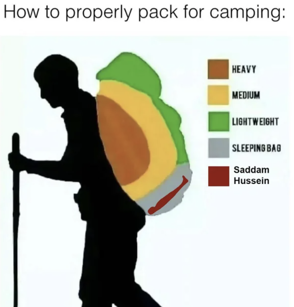 Backpacking - How to properly pack for camping Heavy Medium Lightweight Sleeping Bag Saddam Hussein