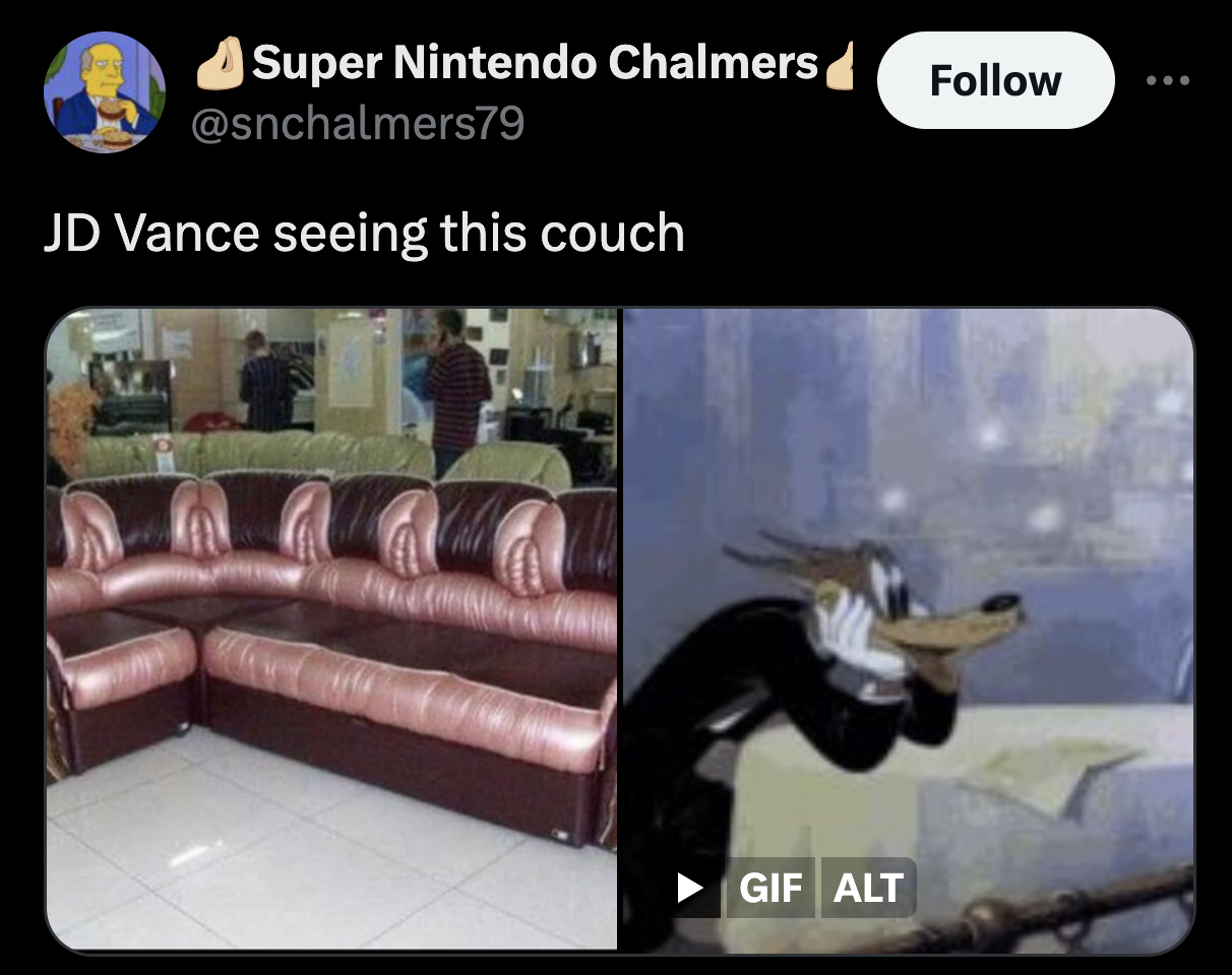 vagina sofa - Super Nintendo Chalmers Jd Vance seeing this couch Gif Alt