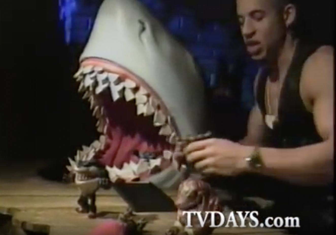 Vin Diesel plays with Street Sharks at a 1994 toy fair.