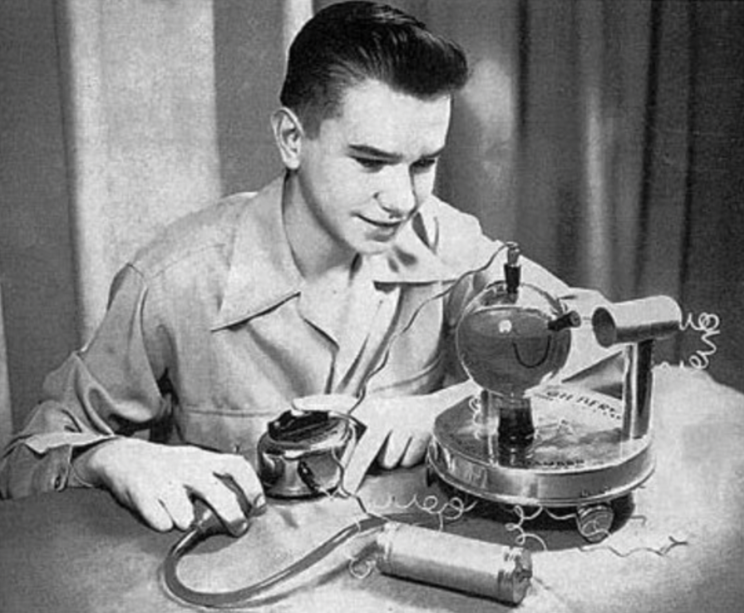 Boy 'playing' with a Gilbert Atomic Energy Lab, 1950.