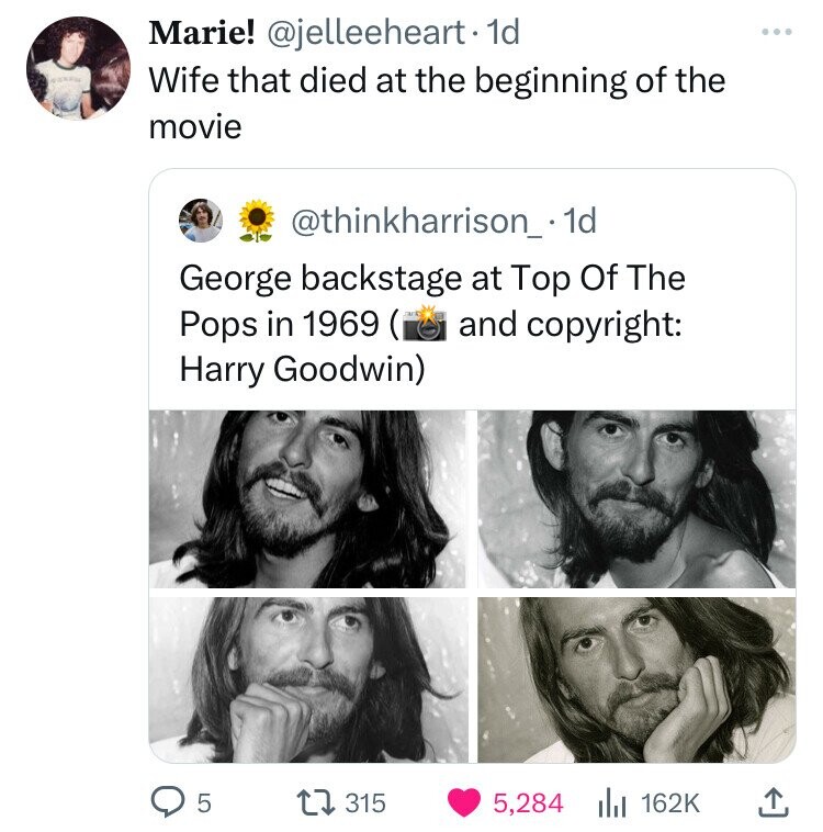 screenshot - Marie! . 1d Wife that died at the beginning of the movie .1d George backstage at Top Of The Pops in 1969 and copyright Harry Goodwin ... 5 1315 5,