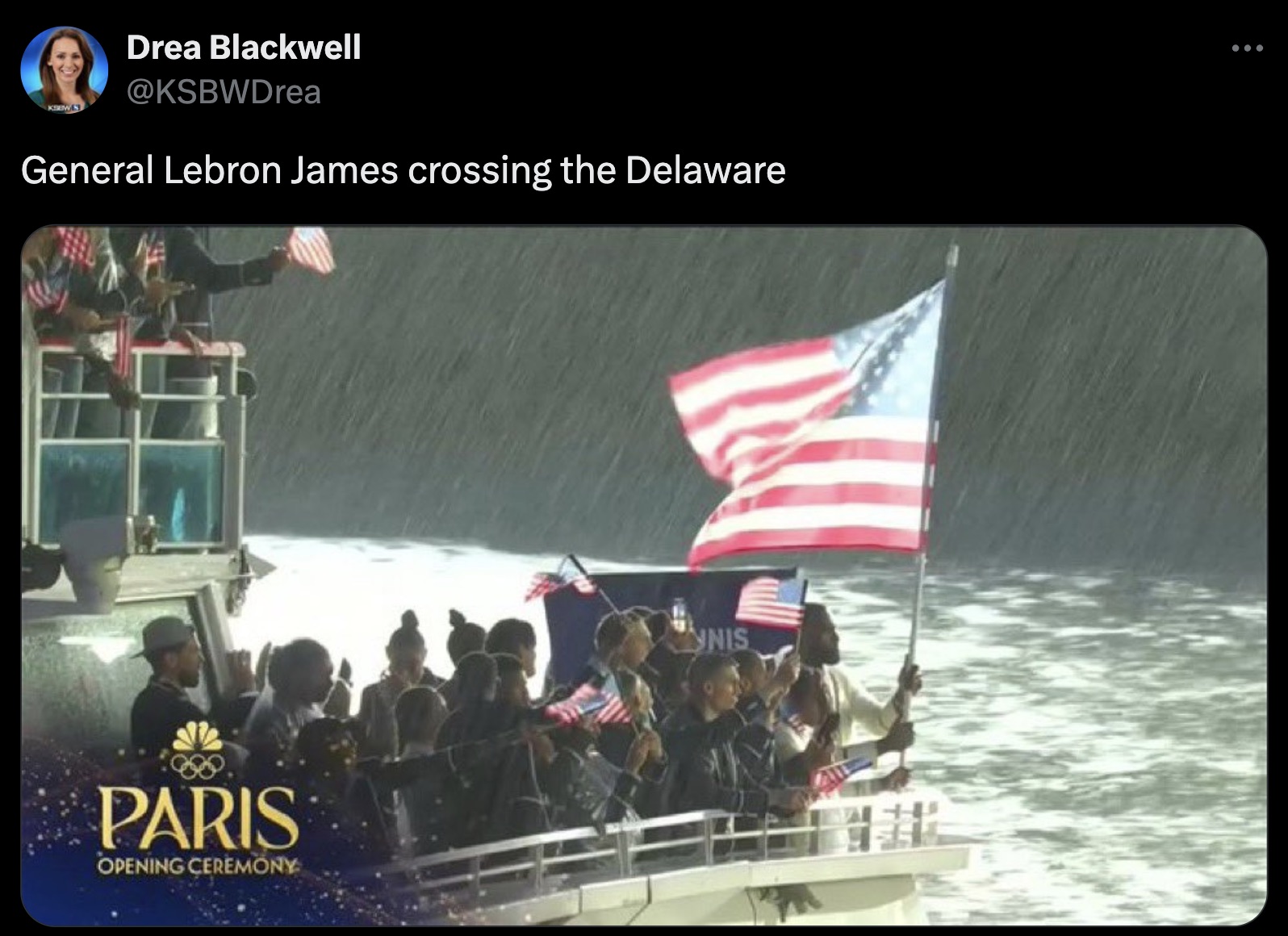 Flag - Ksewa Drea Blackwell General Lebron James crossing the Delaware Paris Opening Ceremony Nis ...