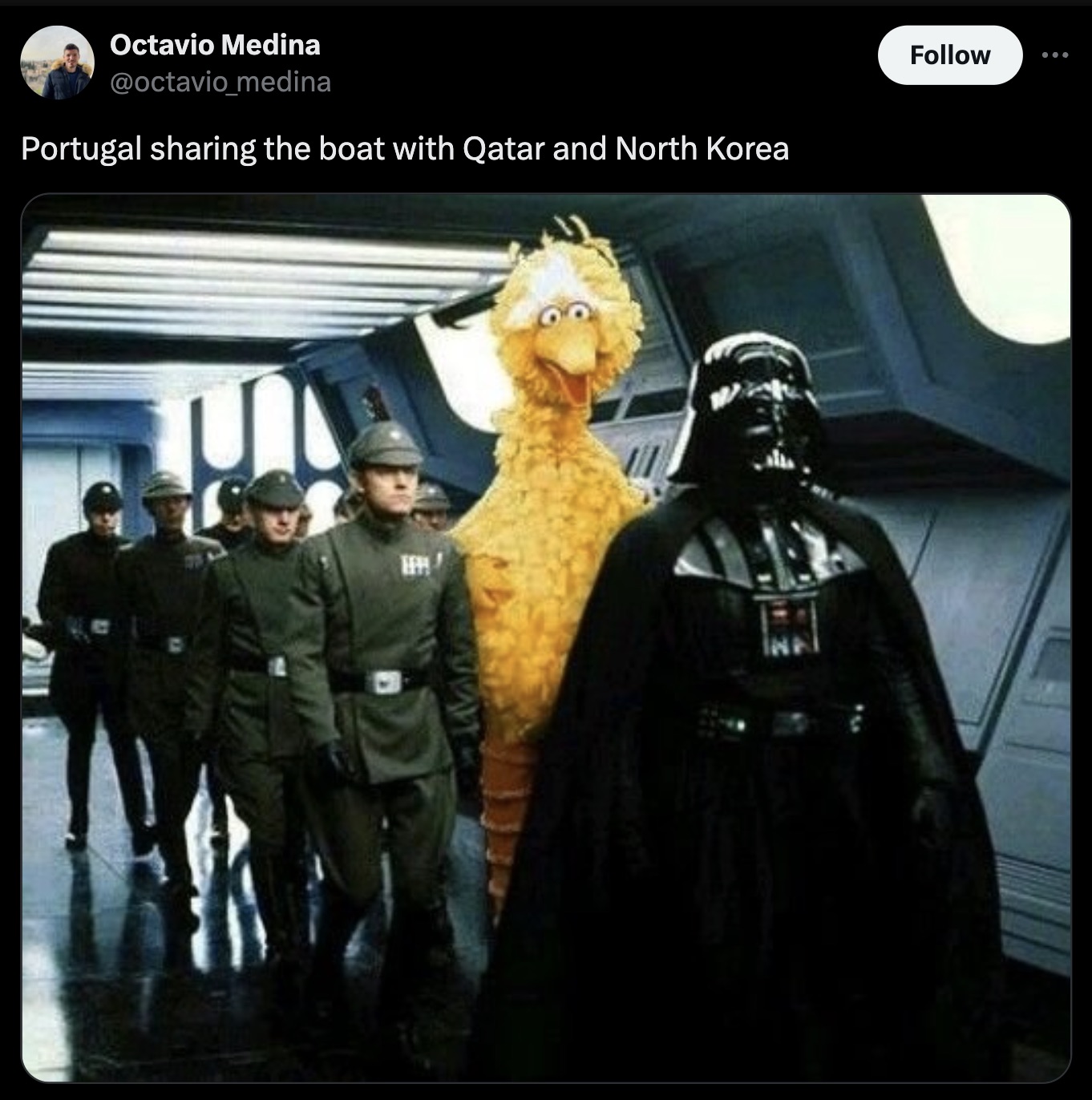 big bird darth vader meme - Octavio Medina Portugal sharing the boat with Qatar and North Korea ...