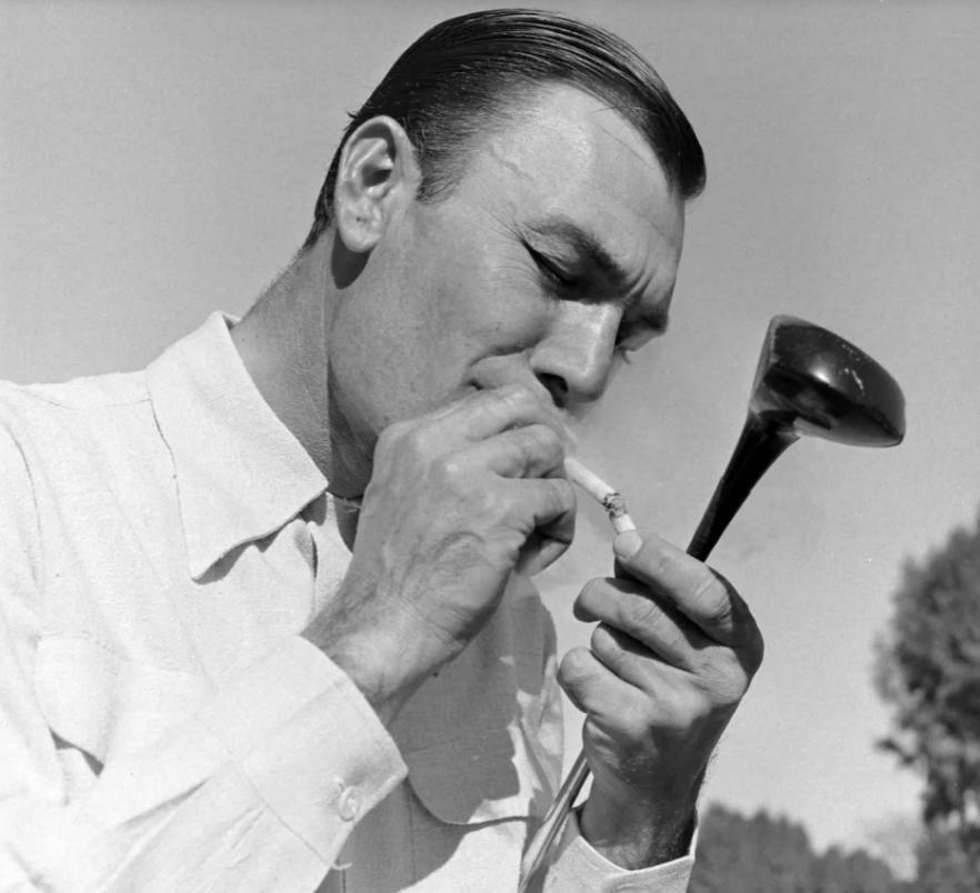 Ben Hogan smoking cigarette, Phoenix, Arizona, 1947.