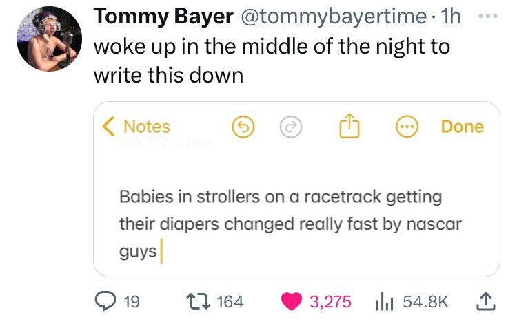 screenshot - Tommy Bayer . 1h woke up in the middle of the night to write this down