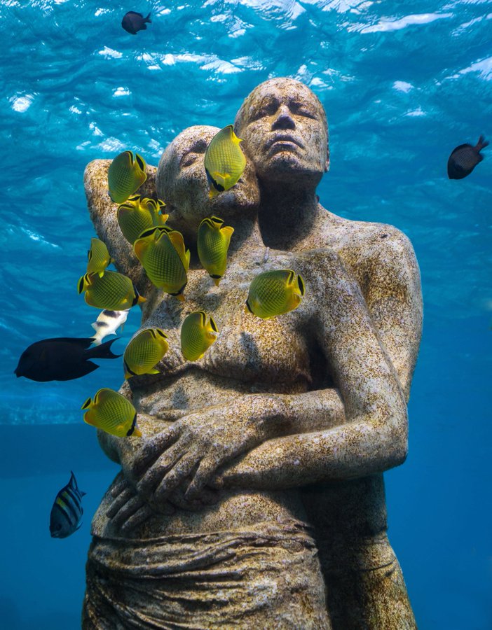 Sculpture by Jason deCaires Taylor is designed to help refurbish the coral reef near Indonesia, with the cement designed for sponge growth.