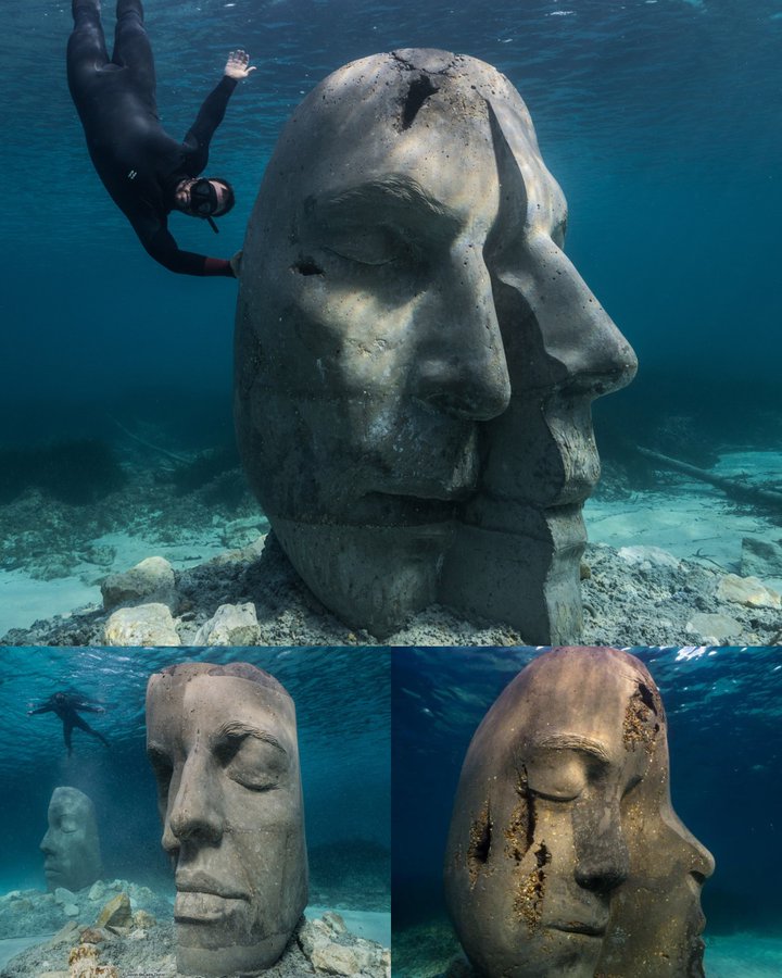 Cannes Underwater Museum features a series of six monumental portraits depicting local residents, each over two meters in height and ten tons in weight.