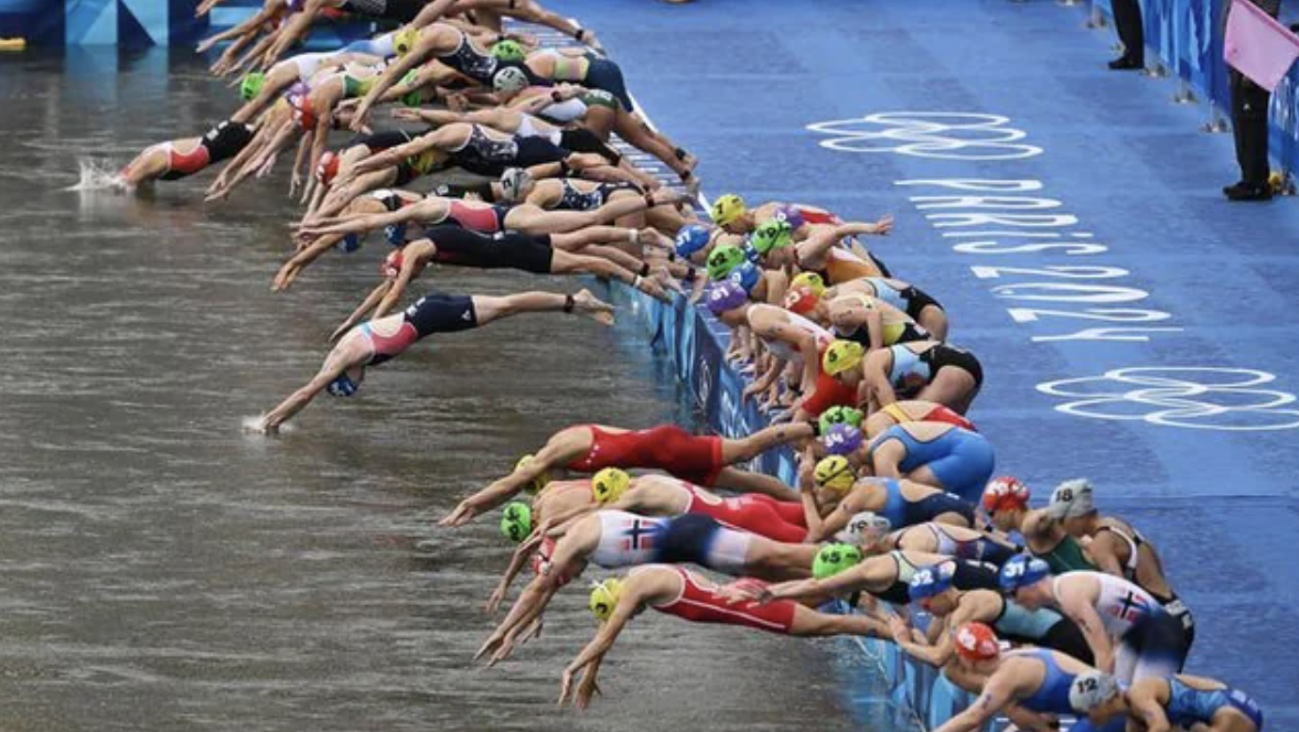 Olympians jump into the Seine river in Paris after being deemed “safe.”