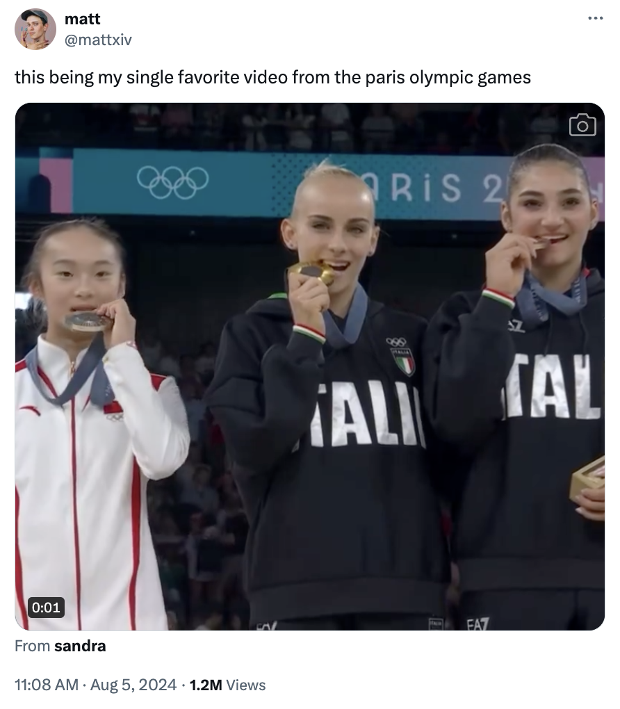 screenshot - matt this being my single favorite video from the paris olympic games From sandra 1.2M Views Aris 2 Ali Tal Fat