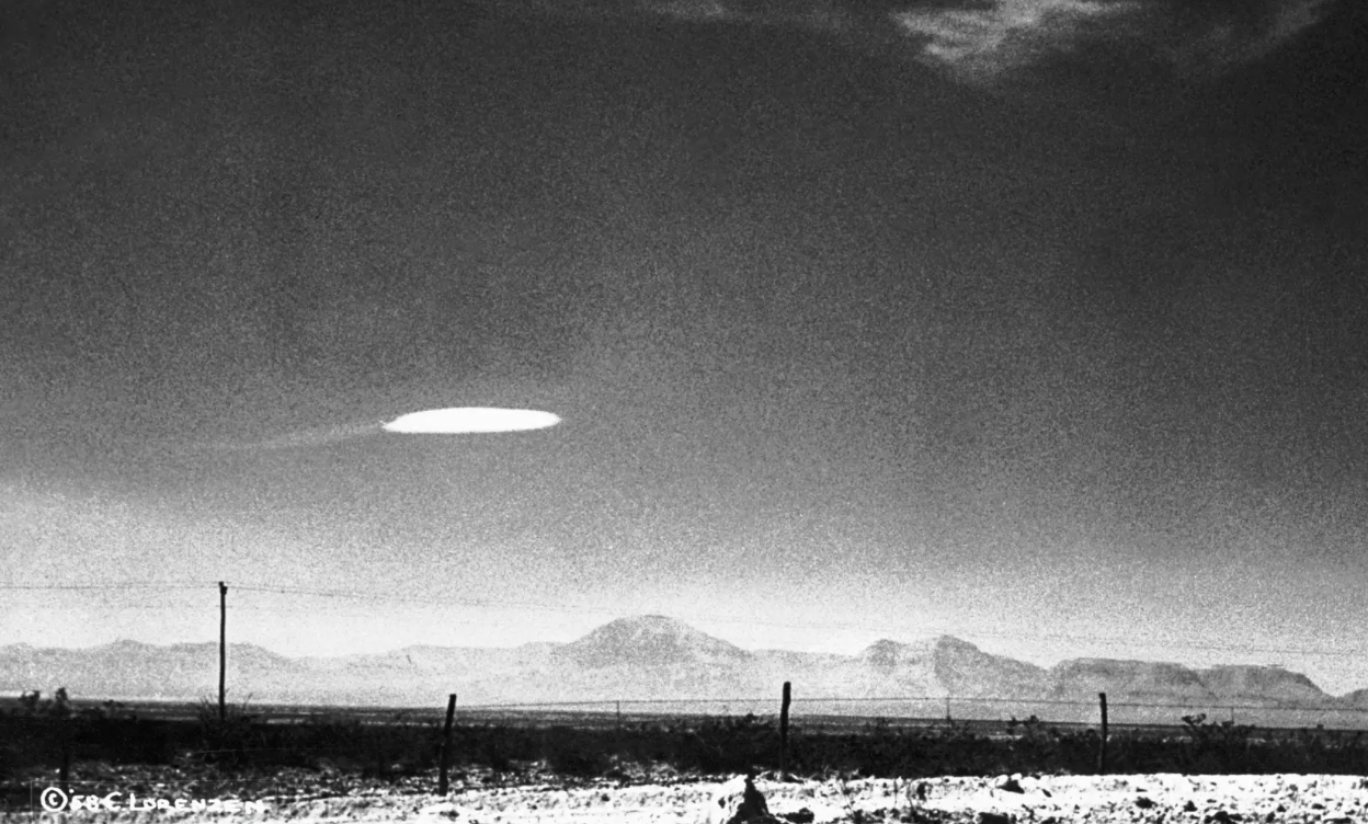 This light was photographed on Oct. 16, 1957, when it hovered for 15 minutes near Holloman Air Development Center in New Mexico.