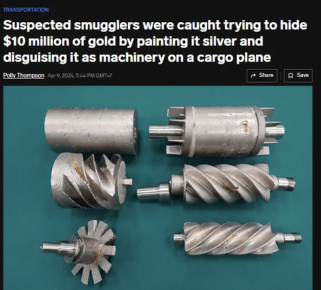 hong kong gold smuggling - Transportation Suspected smugglers were caught trying to hide $10 million of gold by painting it silver and disguising it as machinery on a cargo plane Polly Thompson , Gmt7 Save