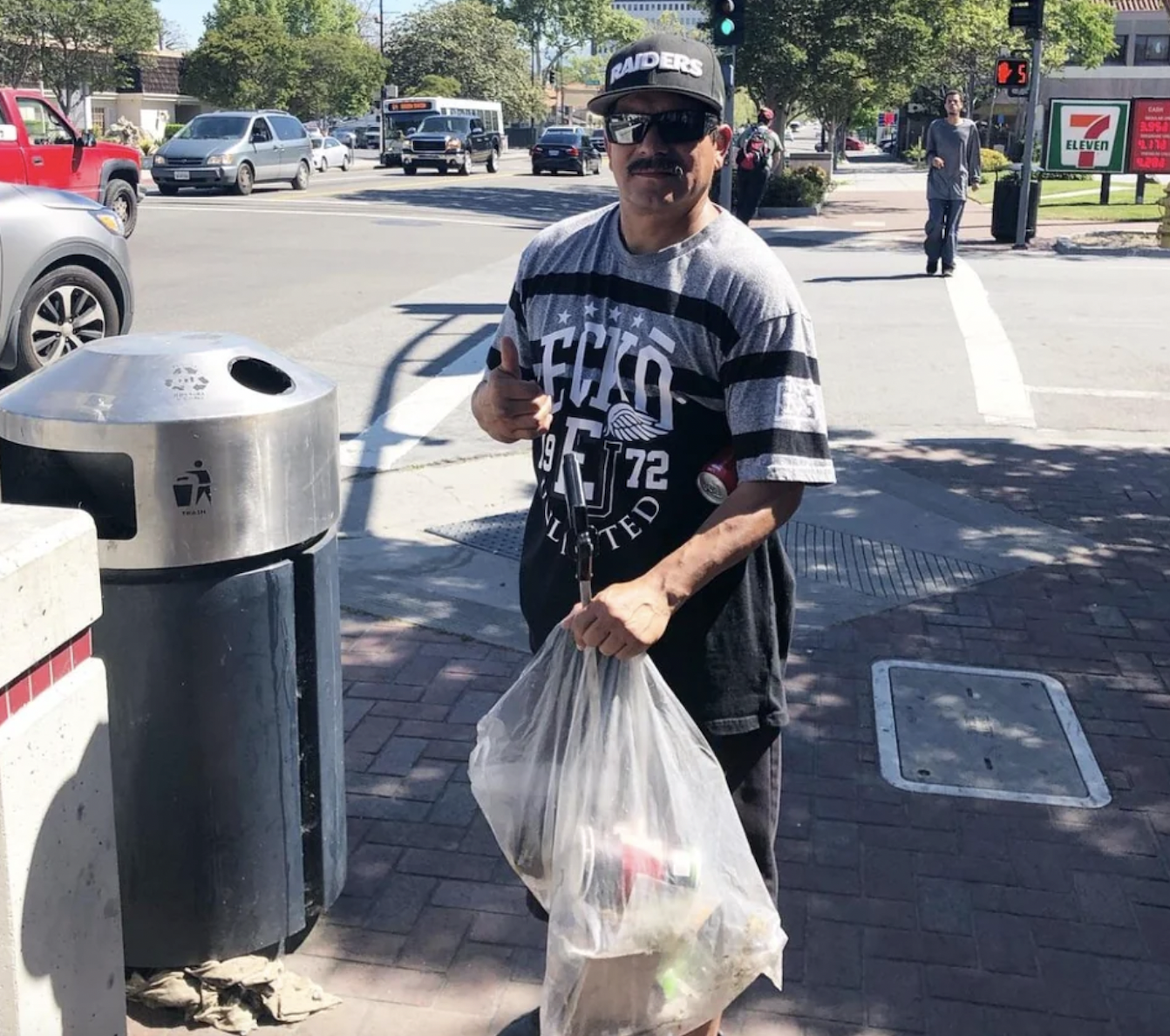 “This guy’s name is Al, and he goes around downtown San Jose every single day and picks up garbage. He’s been doing it for years. He picks up everything from cigarette butts to pizza boxes.”