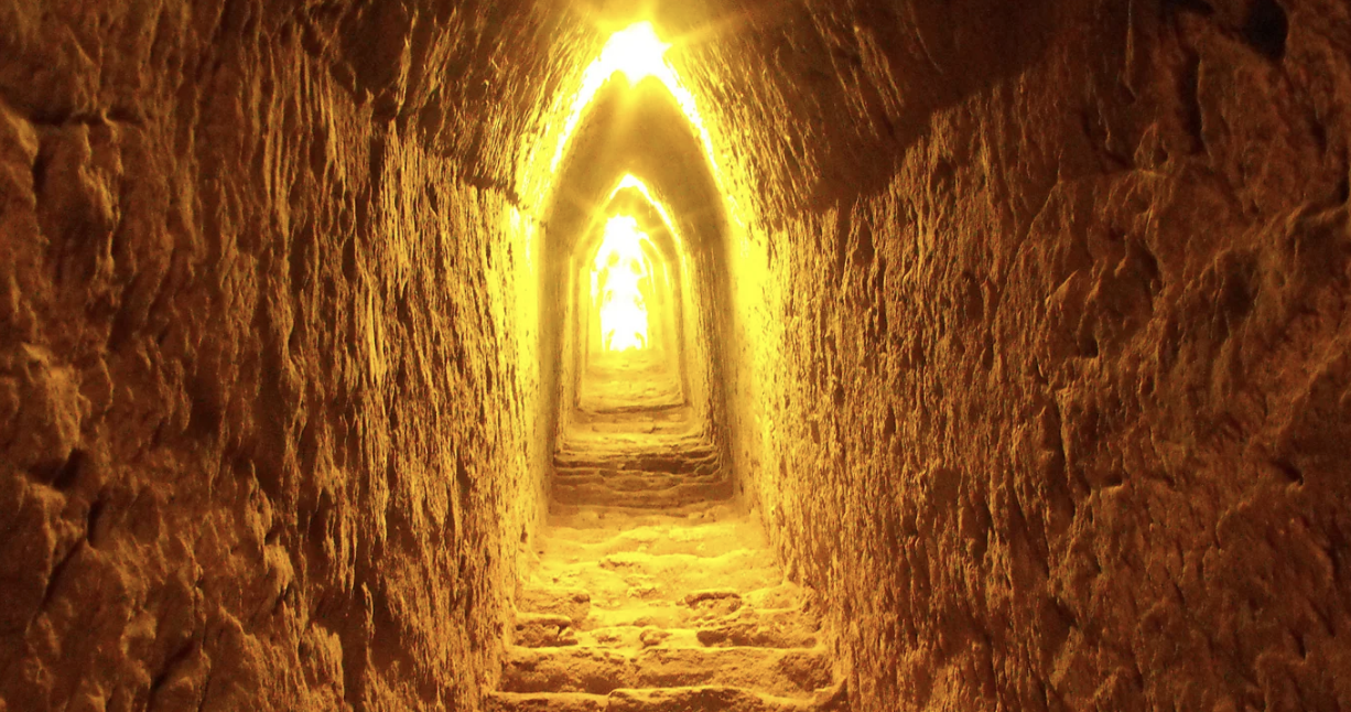 Tunnel under the giant pyramid of Cholula; the world’s largest pyramid, hidden under a hill in Mexico. 