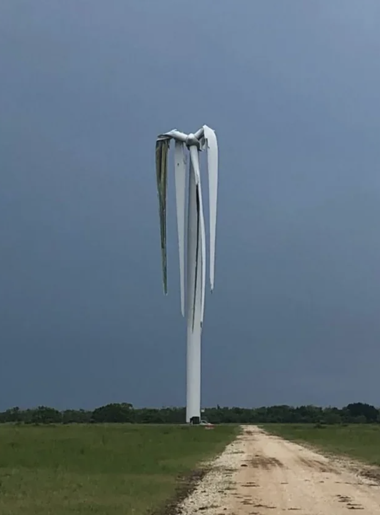 Wind turbine after being hit by a tornado.