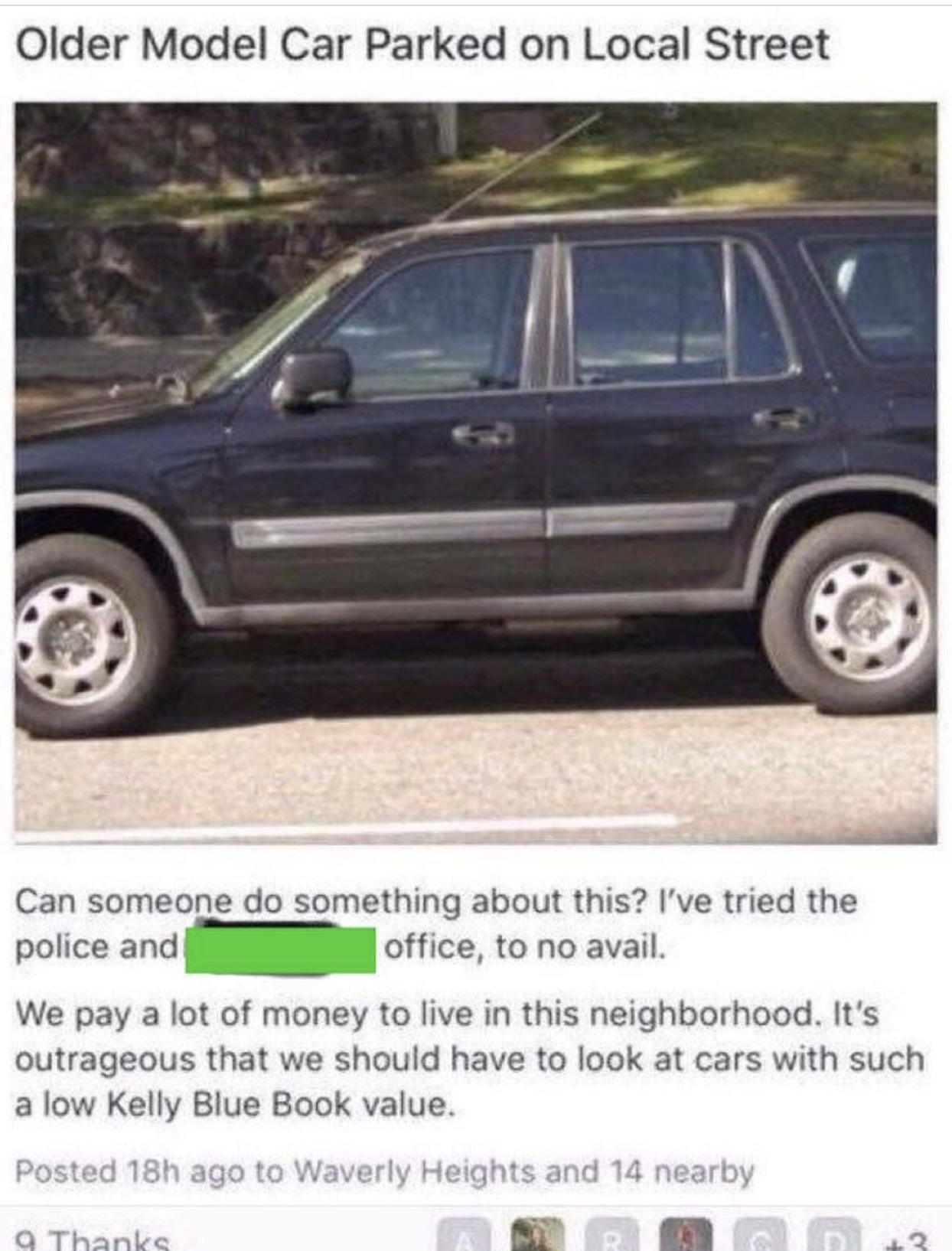 best of nextdoor honda - Older Model Car Parked on Local Street Can someone do something about this? I've tried the police and office, to no avail. We pay a lot of money to live in this neighborhood. It's outrageous that we should have to look at cars wit