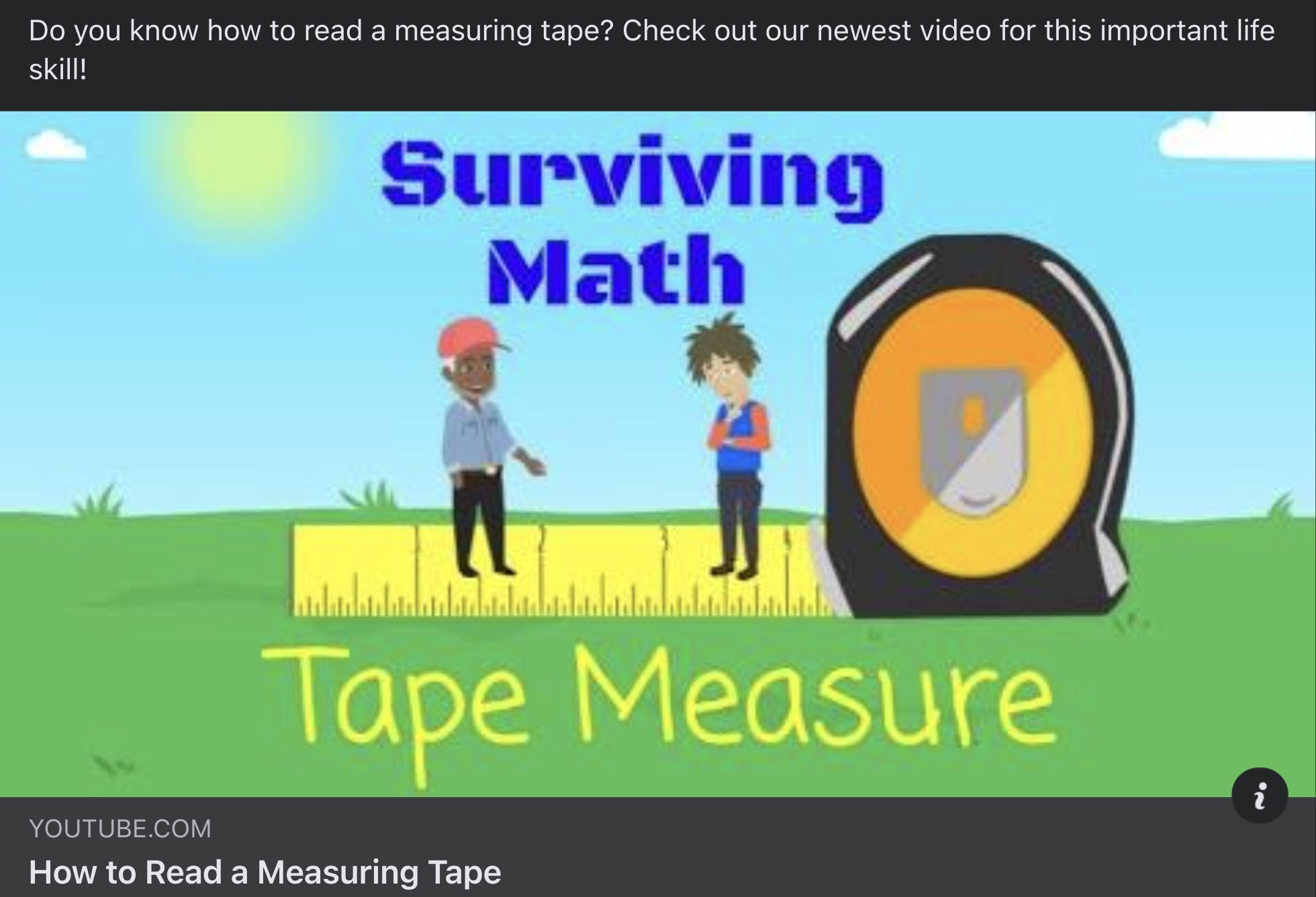 cartoon - Do you know how to read a measuring tape? Check out our newest video for this important life skill! Surviving Math Youtube.Com Tape Measure How to Read a Measuring Tape i