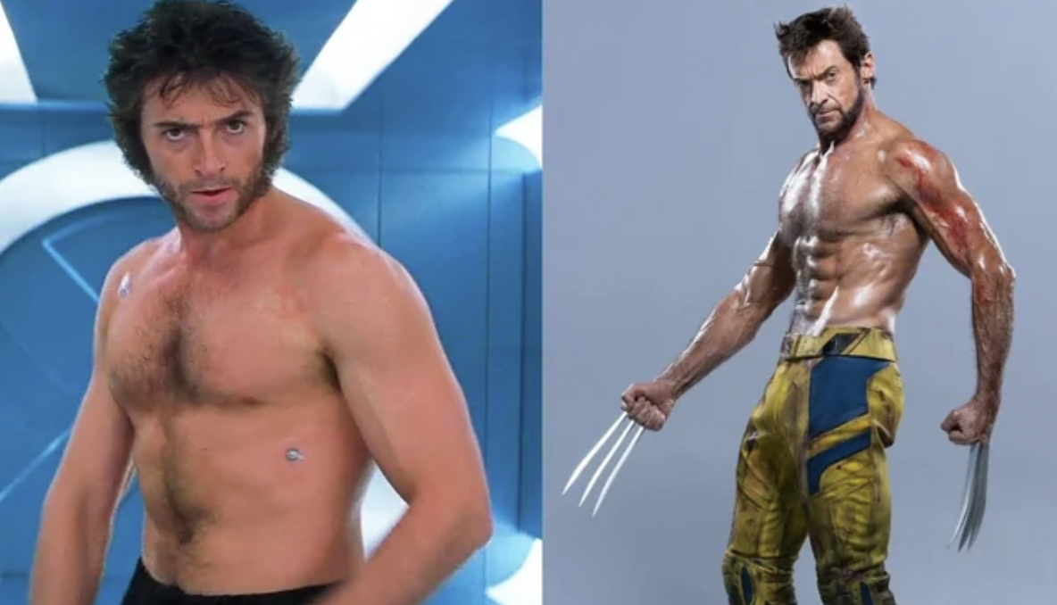 Hugh Jackman as The Wolverine 2000 vs 2024.