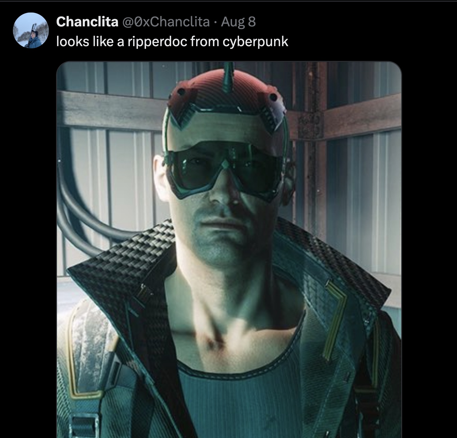 photo caption - Chanclita Aug 8 looks a ripperdoc from cyberpunk