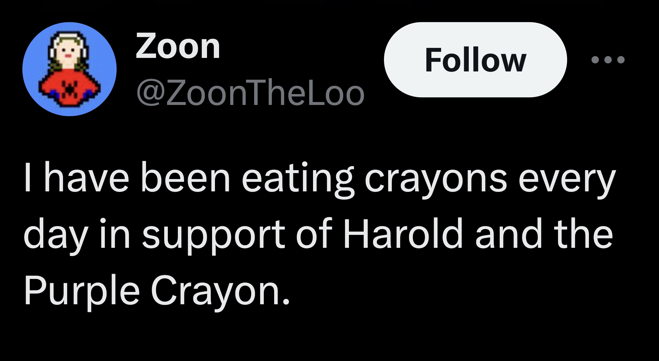 screenshot - Zoon I have been eating crayons every day in support of Harold and the Purple Crayon.