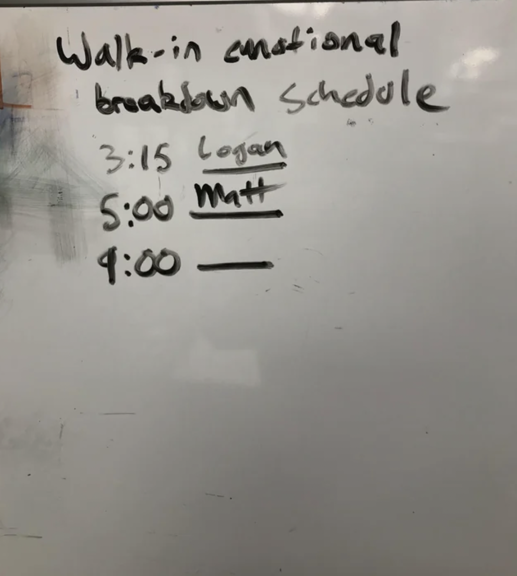 handwriting - Walkin national breakdown schedule Logan matt