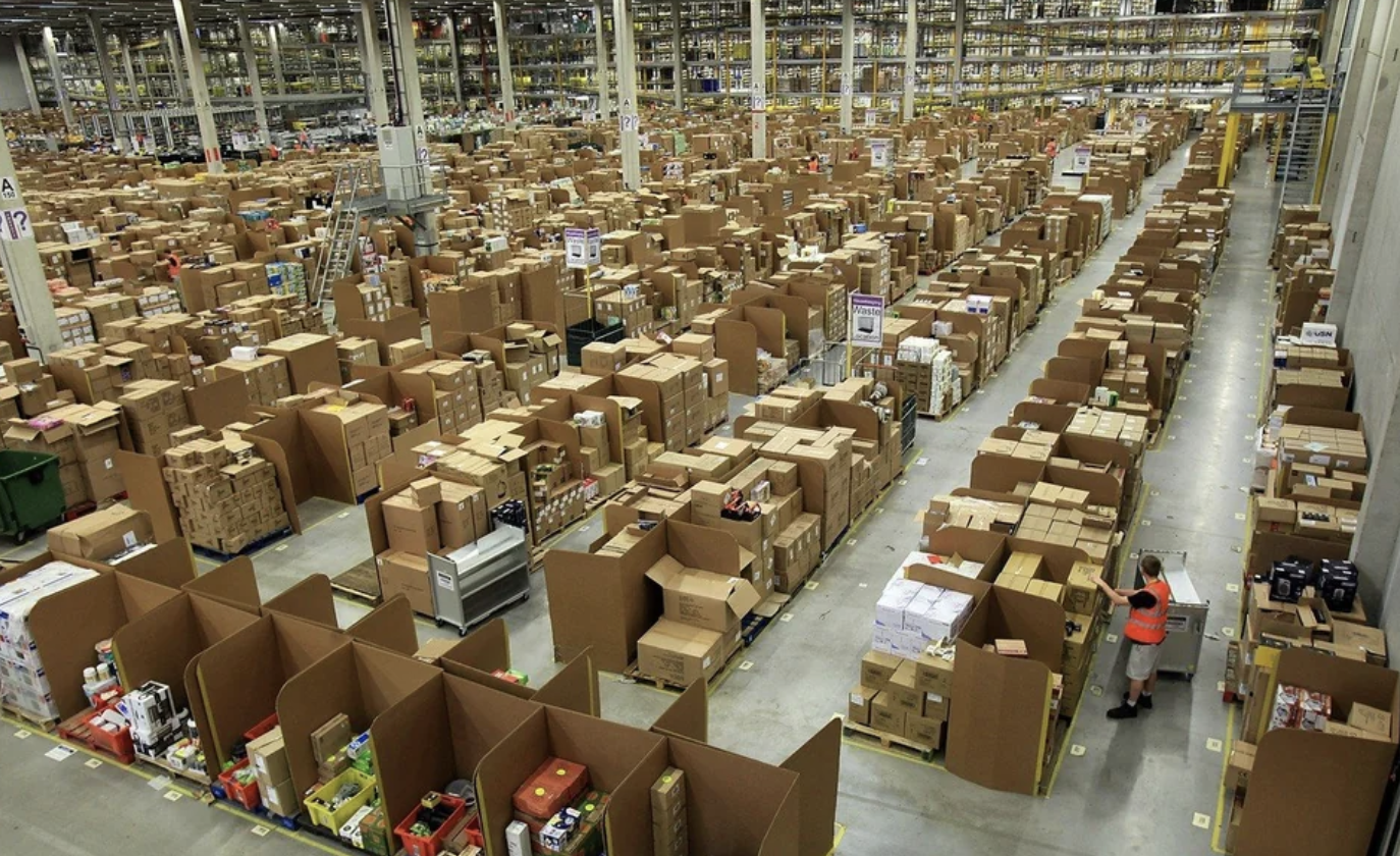 Inside an Amazon warehouse.