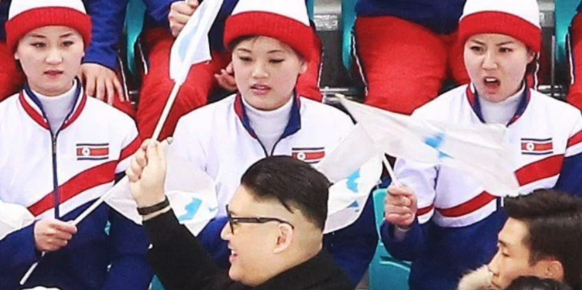 A Kim Jong Un impersonator walked through North Korea's Olympic cheer squad