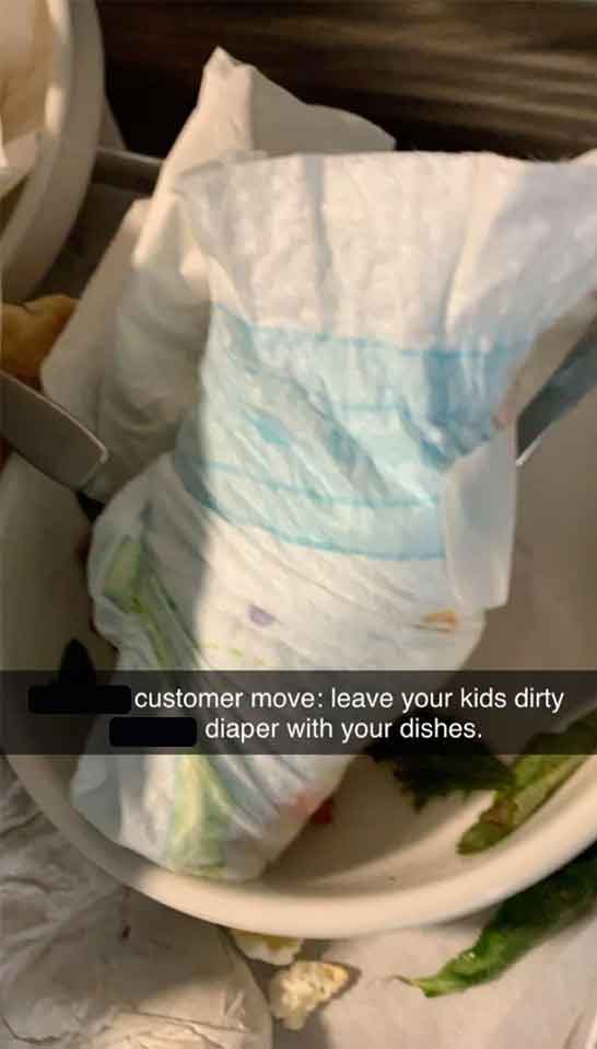 restaurant dirty diaper - customer move leave your kids dirty diaper with your dishes.