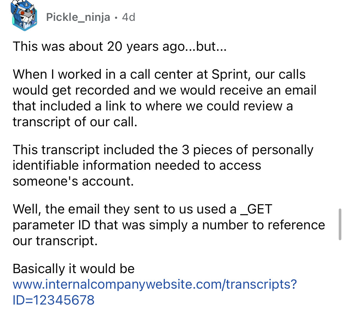 number - Pickle_ninja 4d This was about 20 years ago...but... When I worked in a call center at Sprint, our calls would get recorded and we would receive an email that included a link to where we could review a transcript of our call. This transcript incl