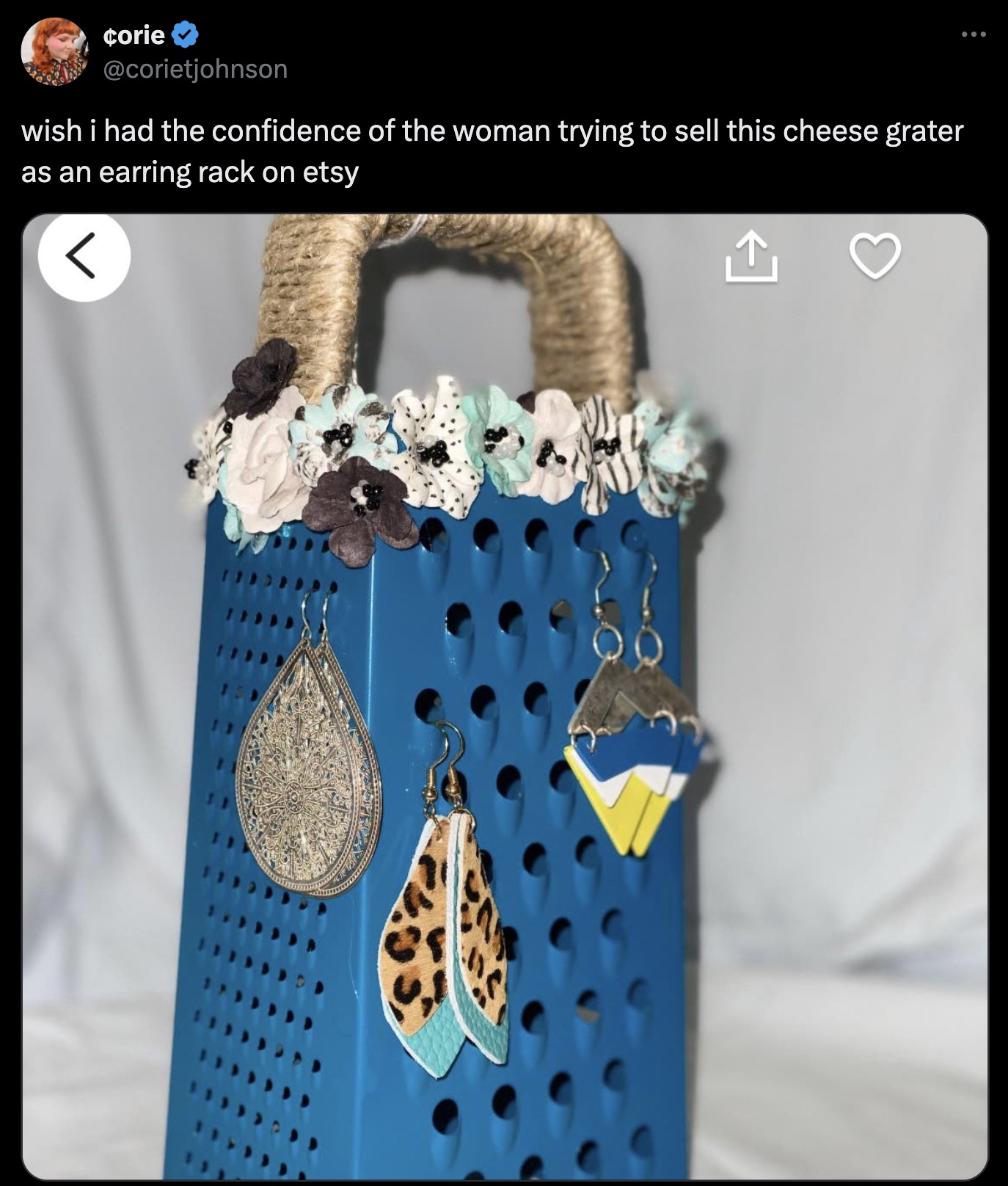 cheese grater jewelry - corie wish i had the confidence of the woman trying to sell this cheese grater as an earring rack on etsy