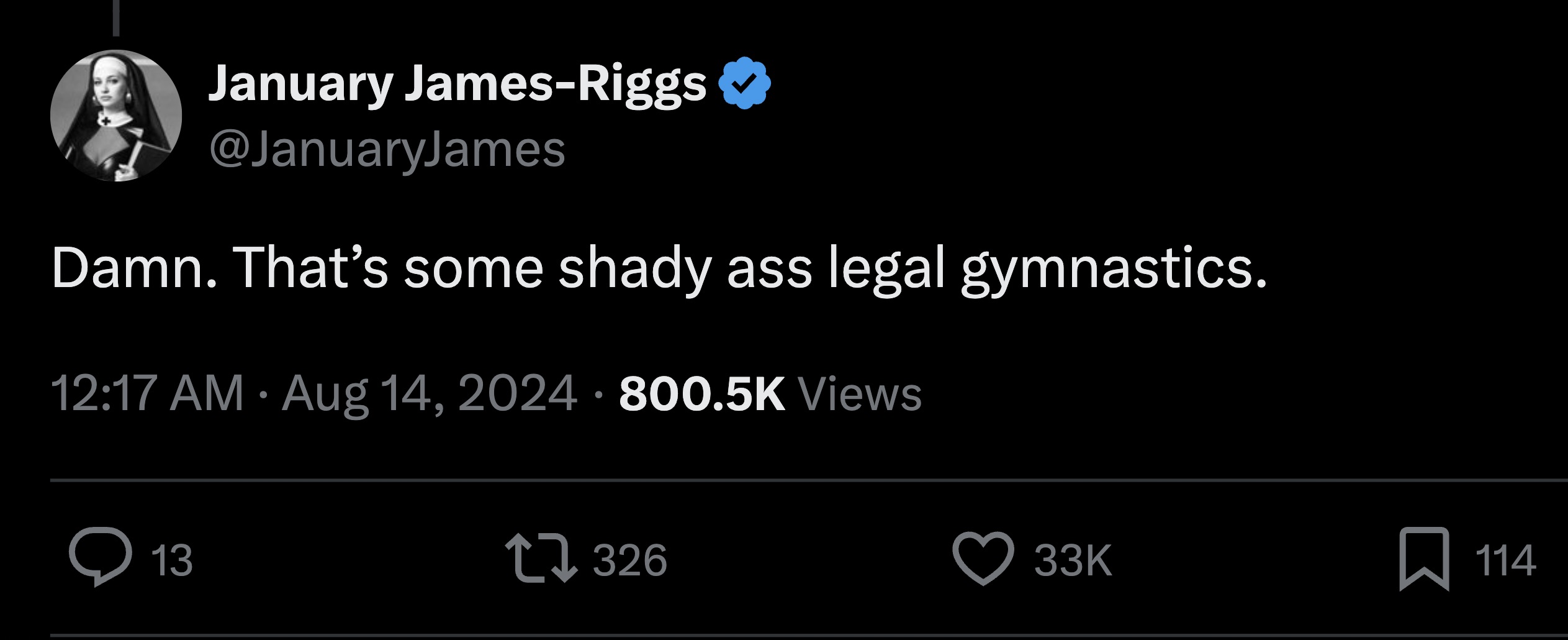 screenshot - January JamesRiggs Damn. That's some shady ass legal gymnastics. Views 13 17 114