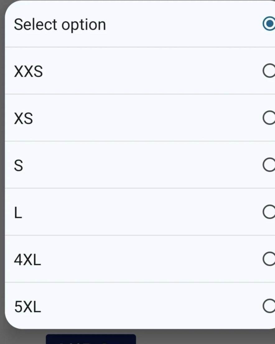 number - Select option Xxs Xs S L 4XL 5XL O