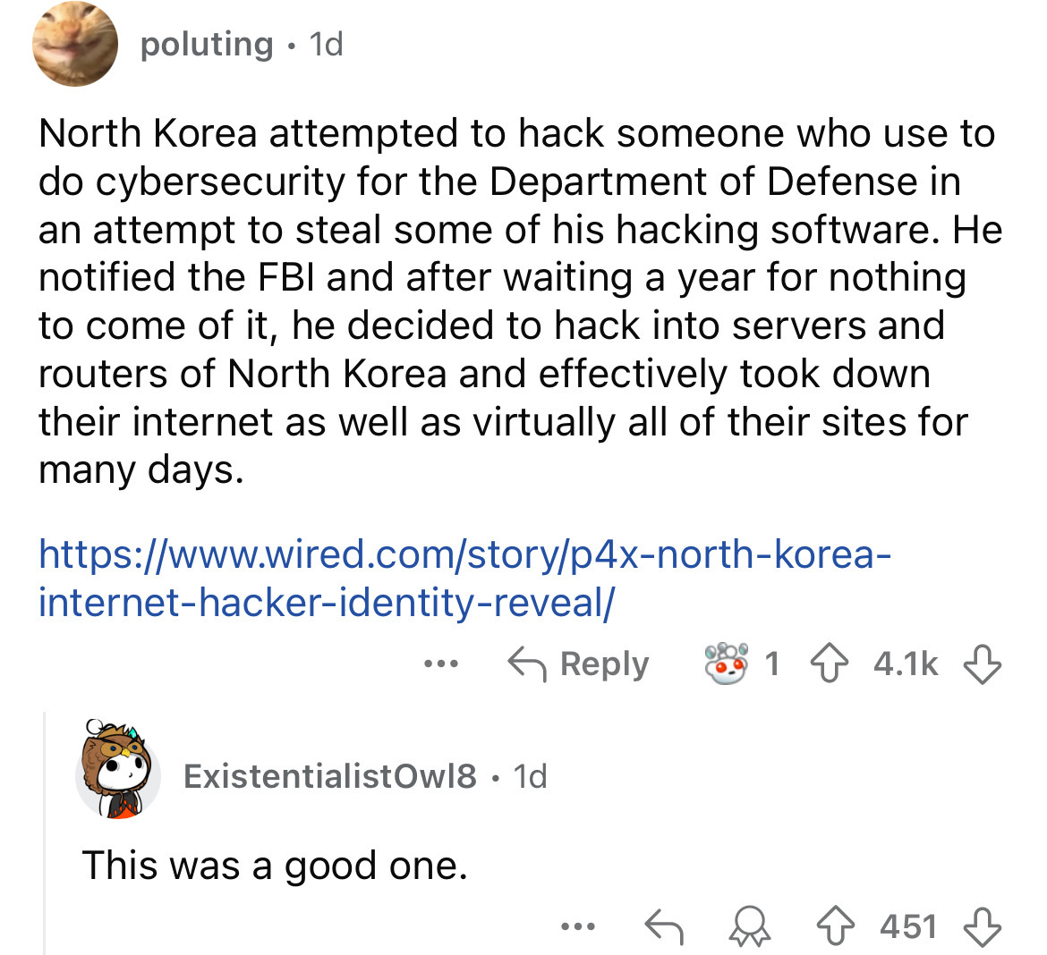 screenshot - poluting 1d North Korea attempted to hack someone who use to do cybersecurity for the Department of Defense in an attempt to steal some of his hacking software. He notified the Fbi and after waiting a year for nothing to come of it, he decide