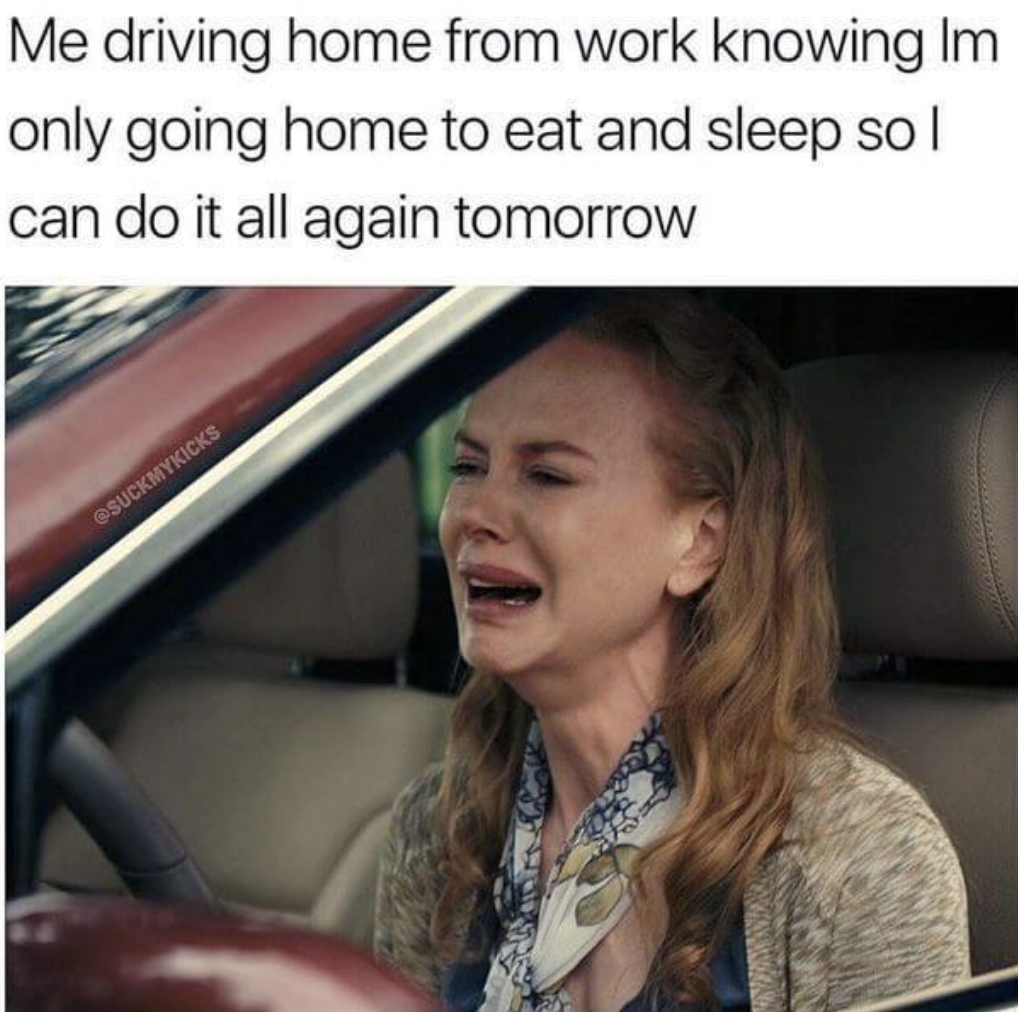 dank work memes - Me driving home from work knowing Im only going home to eat and sleep so l can do it all again tomorrow Suckmykicks