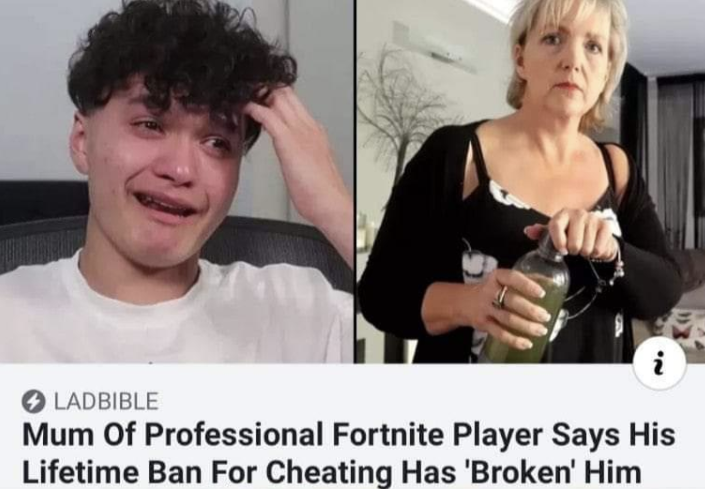 faze jarvis crying - Ladbible i Mum Of Professional Fortnite Player Says His Lifetime Ban For Cheating Has 'Broken' Him