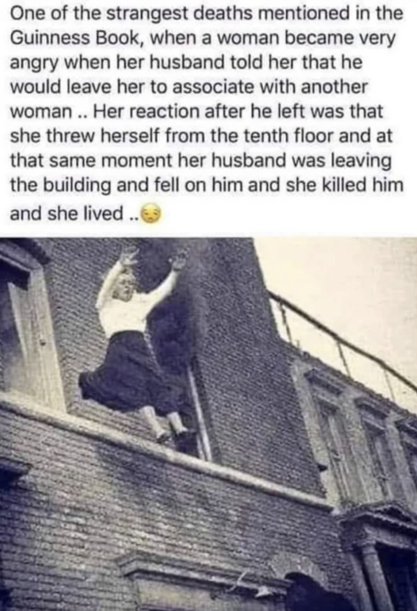 Photograph - One of the strangest deaths mentioned in the Guinness Book, when a woman became very angry when her husband told her that he would leave her to associate with another woman.. Her reaction after he left was that she threw herself from the tent