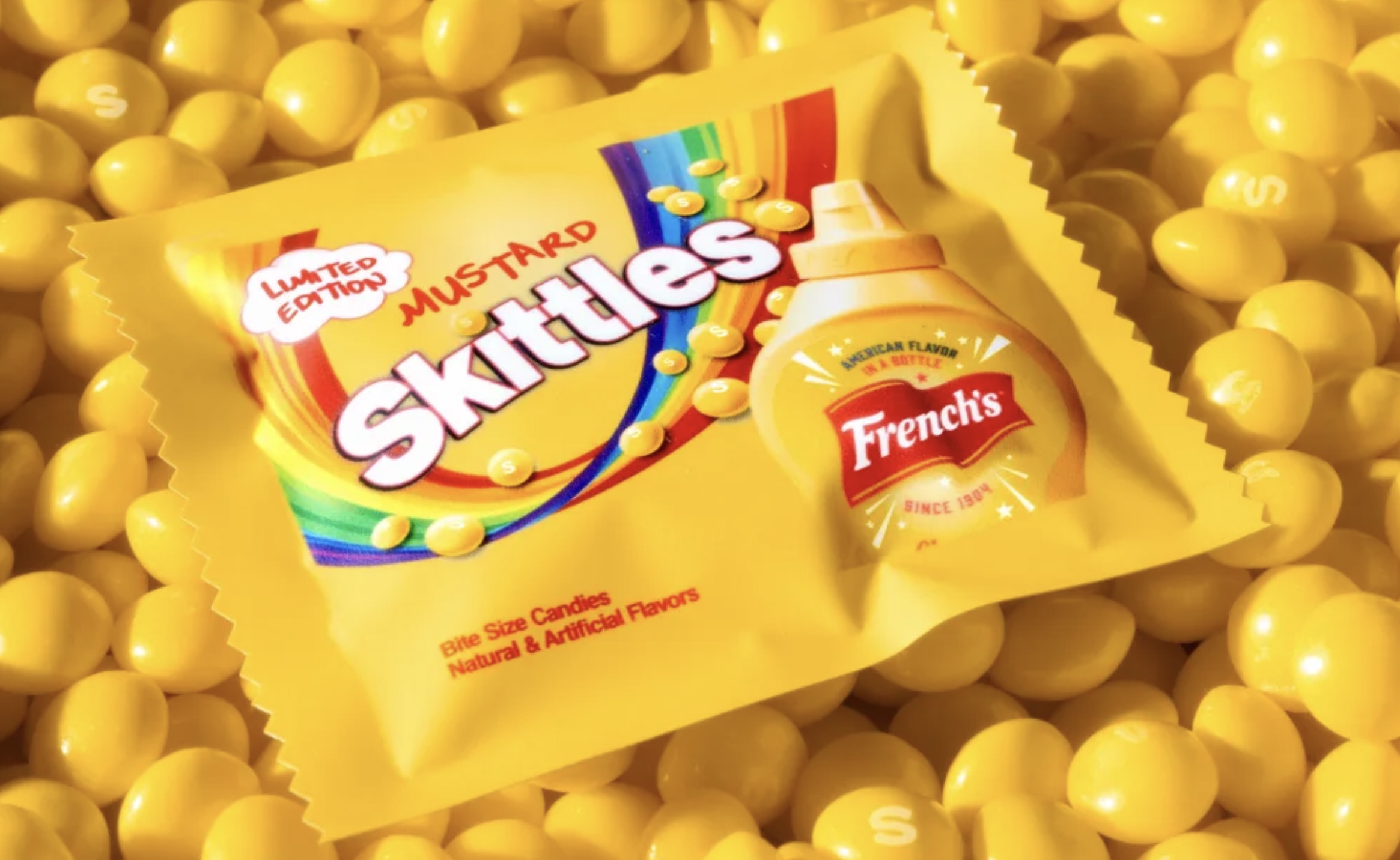 mustard flavored skittles - S Limited Edition Mustard Skittles Bite Size Candies Natural & Artificial Flavors American Flavor In A Bottle French's Since 1904 S Ss