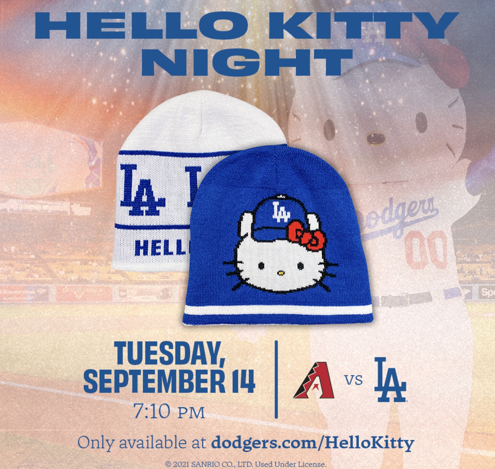 poster - Hello Kitty Night Ia. I Hell Ia odgers Tuesday, Vs September 14 vs A A Only available at dodgers.comHelloKitty 2021 Sanrio Co, Ltd. Used Under License Sp