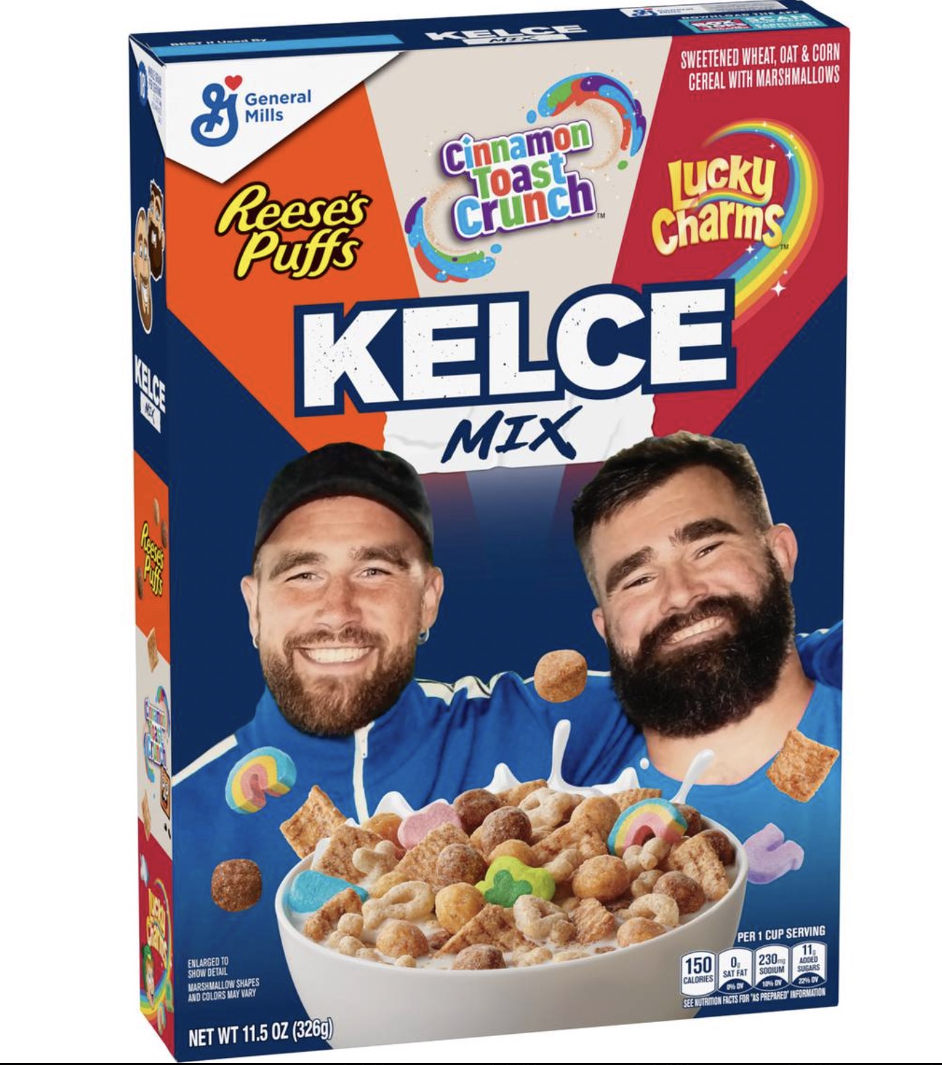 kelce brothers cereal - General Mills Sweetened Wheat, Oat&Corn Cereal With Marshmallows Reese's Puffs Cinnamon Toast Crunch Lucky Charms Kelce Mix Enlarged To Show Detail Marshmallow Shapes And Colors May Vary Net Wt 11.5 Oz 326g 150 0 Calories Per 1 Cup