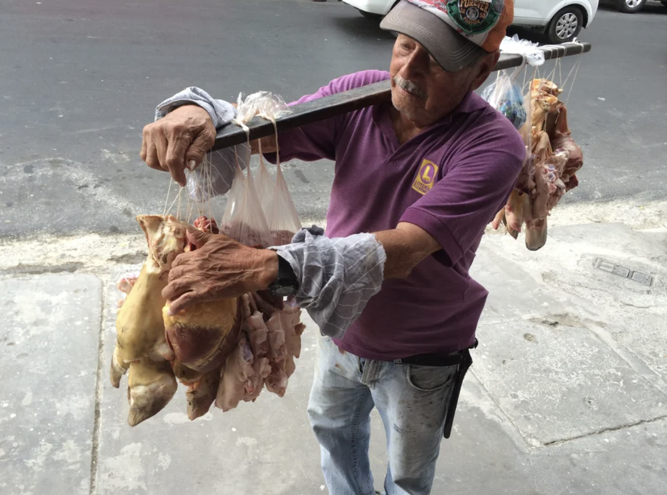 “90 degrees outside and this street vendor stopped by to show off his wares.”