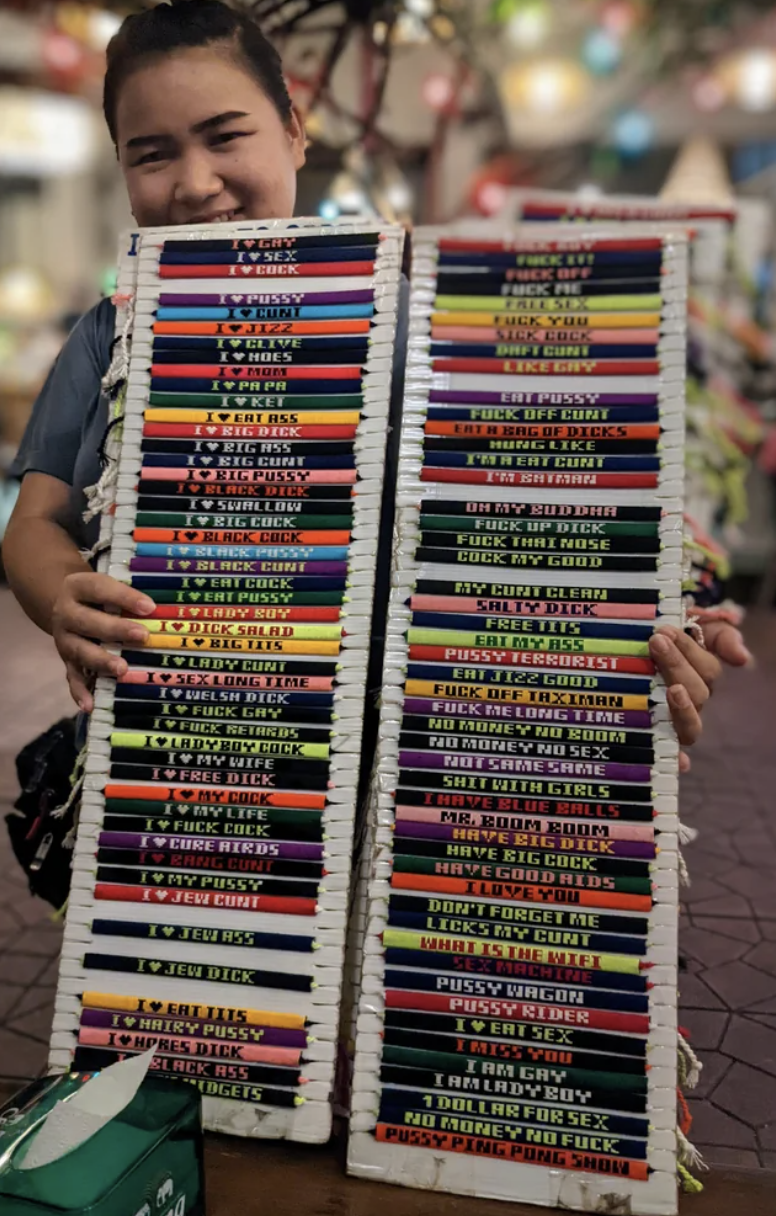 “A street vendor in Krabi, Thailand was trying to sell these bracelets to us.”