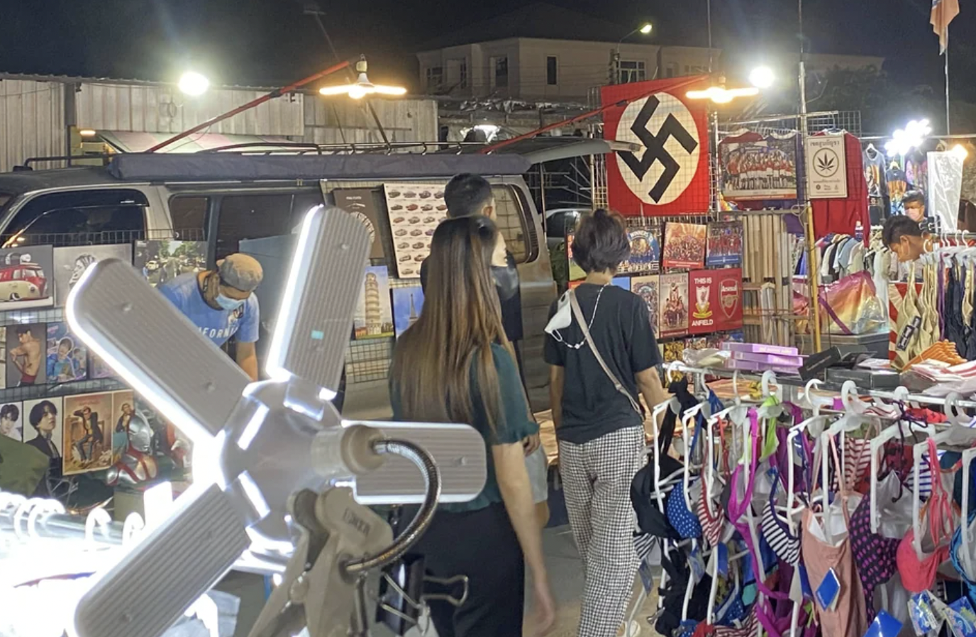 A street vendor selling Nazi flags in Thailand.