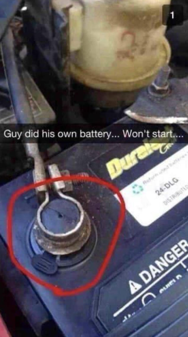 guy did his own battery won t start - Guy did his own battery... Won't start.... Durat 24Dlg Distributed A Danger