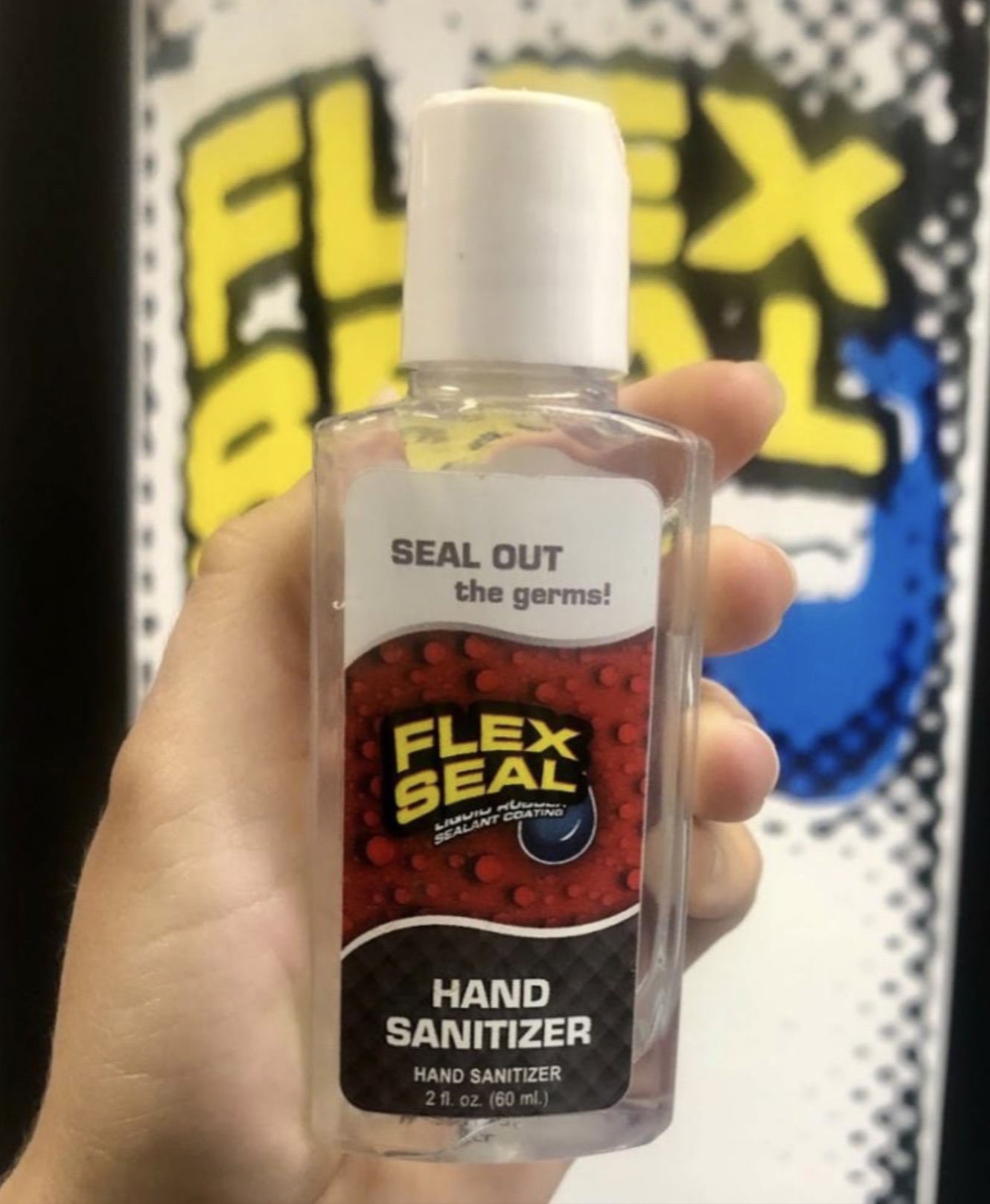 bottle - Seal Out the germs! Flex Seal Liquid Hu Sealant Coating Hand Sanitizer Hand Sanitizer 2 fl. oz. 60 ml.