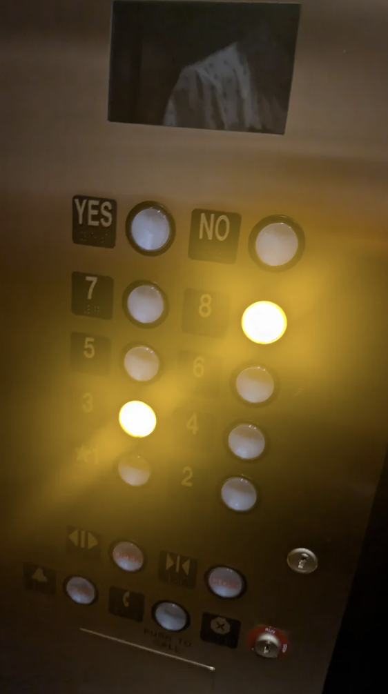 “This elevator in my hotel has ‘Yes’ and ‘No’ buttons.”