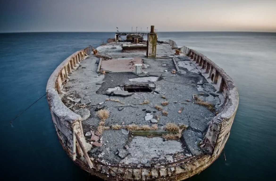 The remains of SS Palo Alto, a ship made mainly out of Reinforced concrete that was supposed to be used as a tanker in WWI but ended up as part of a pleasure pier.