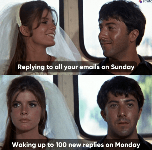 monday work memes - best bus scenes movies - all your emails on Sunday Waking up to 100 new replies on Monday strata