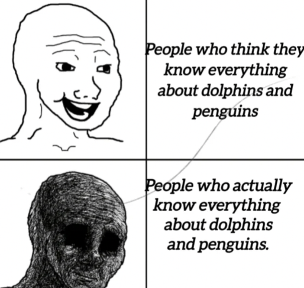 cartoon - People who think they know everything about dolphins and penguins People who actually know everything about dolphins and penguins.