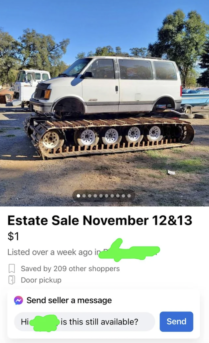 compact van - Estate Sale November 12&13 $1 Listed over a week ago in Saved by 209 other shoppers Door pickup Send seller a message Hi is this still available? Send