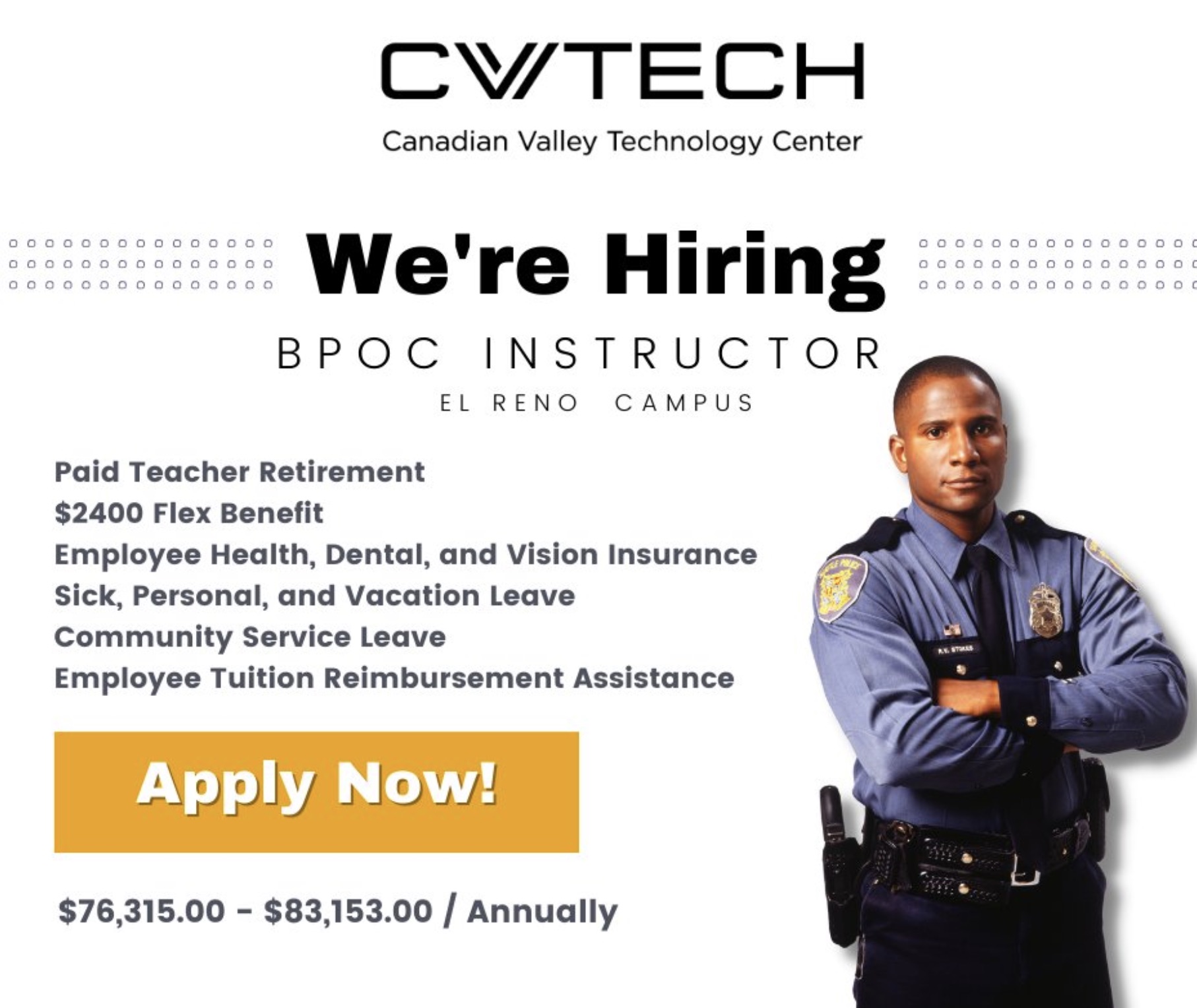 poster - 000 000 000 000 000 Doo 000 000 000 000 000 000 Ddd 000 000 Cvtech Canadian Valley Technology Center We're Hiring Bpoc Instructor Paid Teacher Retirement $2400 Flex Benefit El Reno Campus Employee Health, Dental, and Vision Insurance Sick, Person