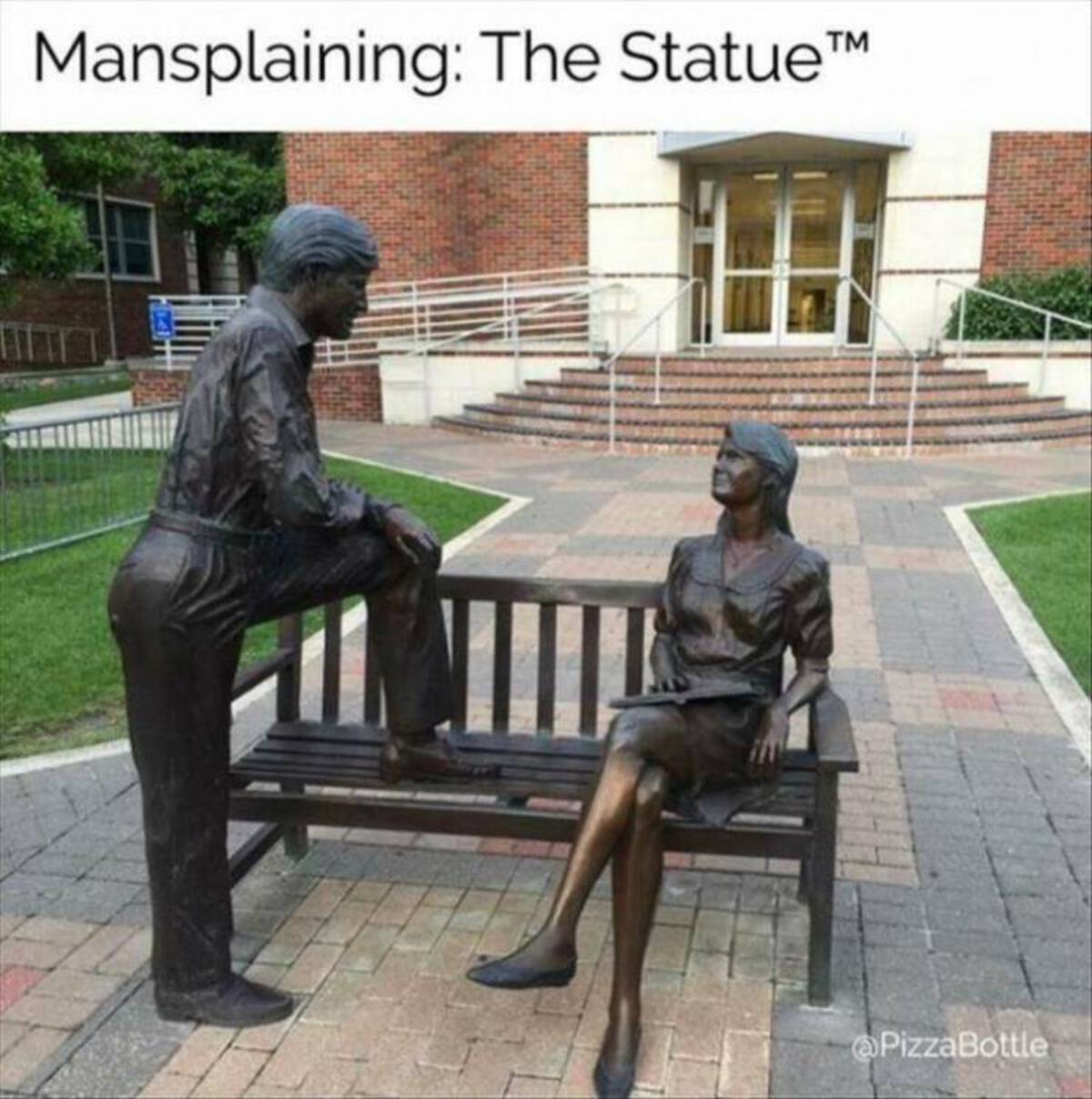 funny memes and cool pics - mansplaining statue - Tm Mansplaining The Statue PizzaBottle